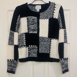 Vintage Christopher & Banks Black White Patchwork Small Cardigan.          3193